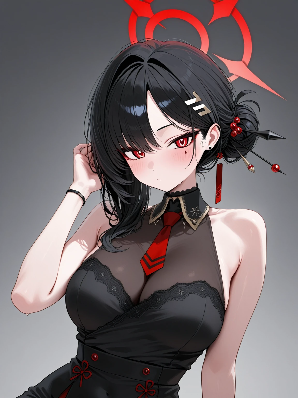 Long black hair,Red eyes,Ink wind