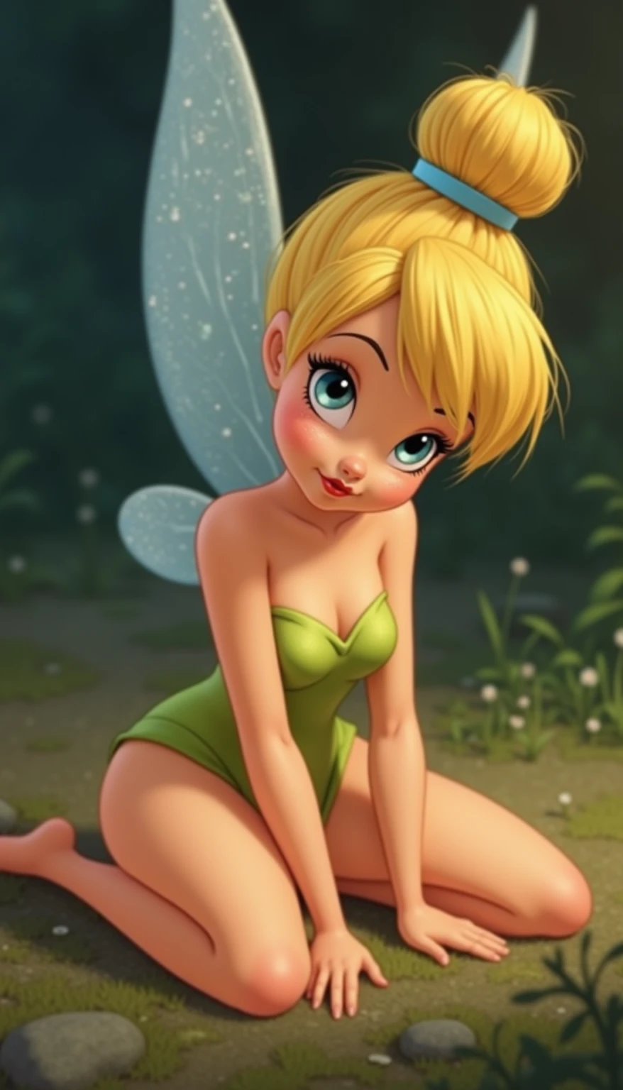 ((highest quality)), ((masterpiece)), (be familiar with), perfect face,TinkerBell,On the branches,white panties,up_skirt,