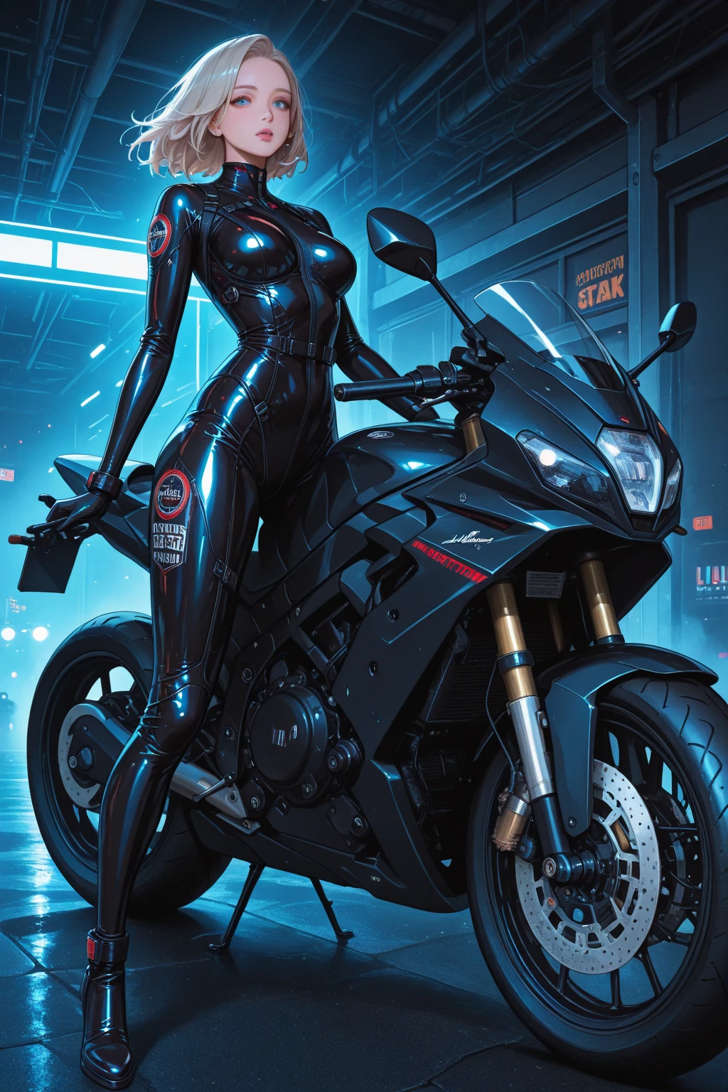 Sexy Cyber Warrior,Long flowing blonde hair,White cyberpunk high-tech mech costume,White cyberpunk faceless helmet,Biomechanicals, MSHN Robot Woman,High-tech helmet,hyper realisitc, Steel, Complex design, insanely details, finely detailled, Extremely clear lines, cinmatic lighting, photograph realistic, A detailed masterpiece