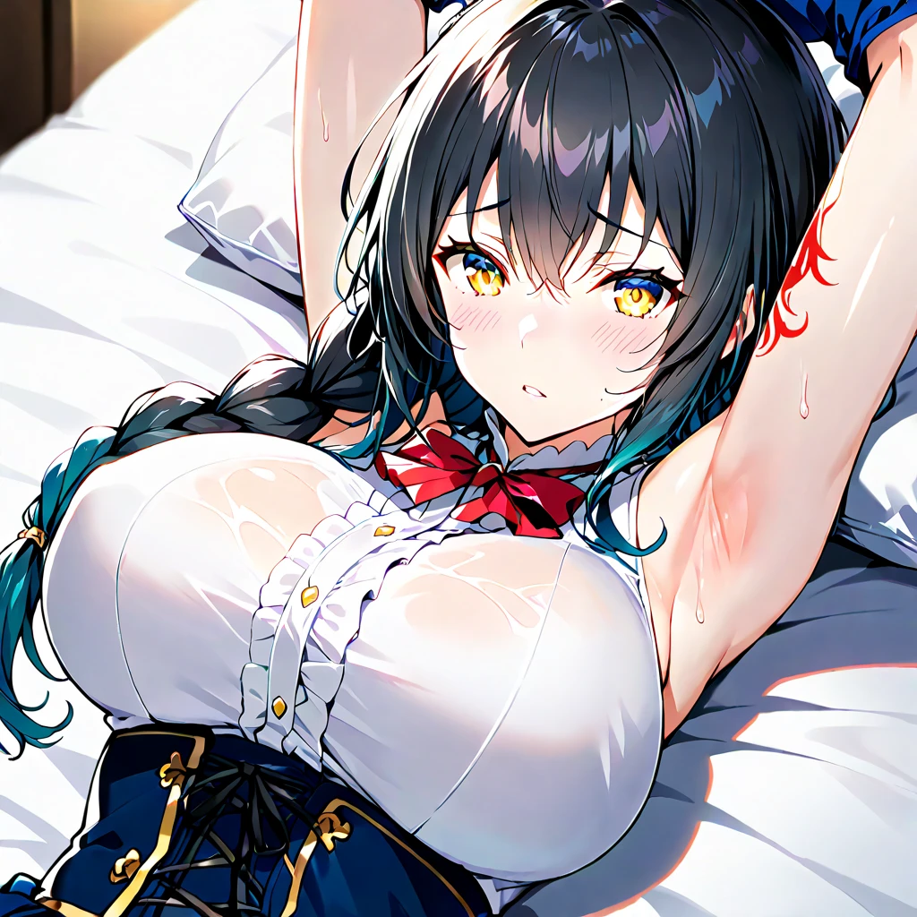 ((top-quality))、((realisitic))、Cute, girl, us, Large breasts, Spread legs, on the beds, childish、micro bikini