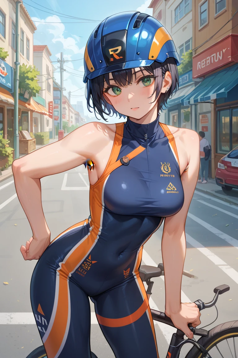 (Original Character、Unity 16K Wallpaper, Masterpiece, Best Quality, Ultra-Detailed, Extremely Detailed CG, Caustics, Cinematic Lighting, Detailed, Beautiful Detailed Eyes, solo), Ultra High Resolution, fine skin, (track and field:1.2) 、(strong light)、oily skin,smile , from front:1.2、(sexy women)、Arena、full body shot、separate、racing bloomers、show off belly,show off neck,sunny day、cowboy shot,gray hair、sit on the bench,open legs,pixie cut,blush angry,