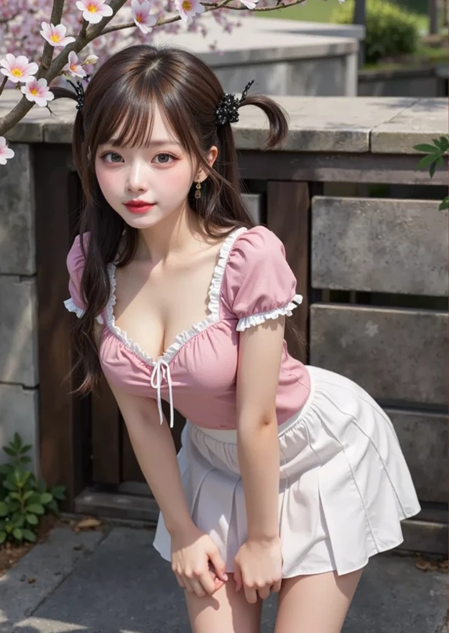 Baby face Skirt flip {Nipples} Fluttering skirt, Lolita, Mid-length skirt, Knee-length skirt, Girl, Skirt pulled up to reveal thighs, Alice in Wonderland
