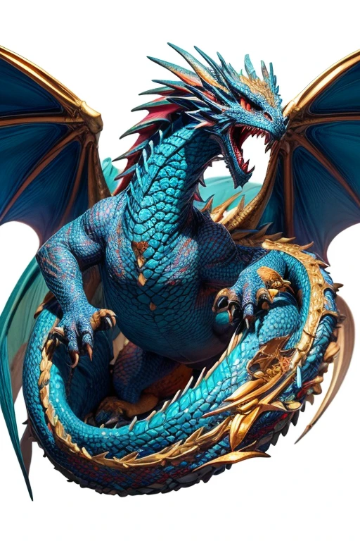 kaiju Tiamat, a draconic goddess of chaos and destruction. She is a colossal creature with five dragon heads, each representing a different element: fire (red), ice (white), acid (green), poison (black) and electricity (blue). Her skin is a kaleidoscopic jumble of cores, covered in iridescent scales. The eyes of each head glow brightly, radiating power and malevolence. Its massive, serpentine body is supported by four powerful legs with sharp claws, and its gigantic wings can create storms with a single flap. The long, muscular tail is covered in spines. Tiamat emerges from an active heat, ready to spread chaos and destruction wherever she goes. Capture the terrifying majesty of this draconic goddess as she imposes her will on the world.