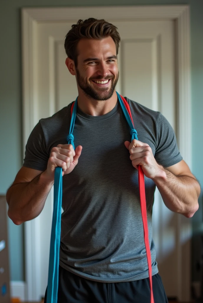 full body photograph of a 28 year old man ,blond hair,military cut hair ,White skin,blue eyes ,trimmed beard,in the gym with sports clothes.