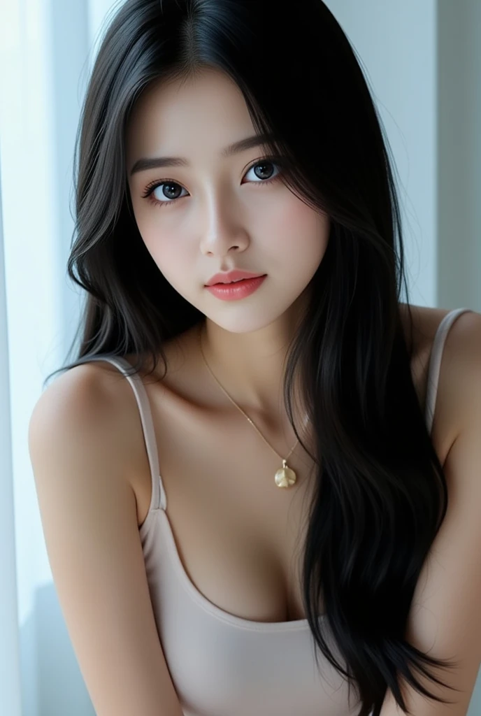 (sleeping beautiful young woman with detailed eyes,detailed lips,detailed face,long black hair,underwear,serene expression,soft lighting,warm colors,cinematic composition,photorealistic,8k,high quality,digital painting)
