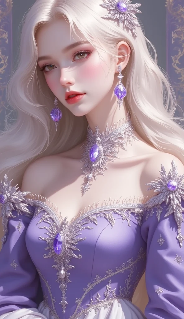 The bright eyes of a very beautiful princess, Portrait of a 35 year old mature woman, serious expression, Super realistic, Super detailed, Dynamic facial expressions, big natural breasts, pastel purple dress, detailed and beautiful eyes,beautiful detailed lips,highly detailed eyes and face,long eyelashes, detailed face, masterpiece, 最high quality, high quality, High resolution, smile､