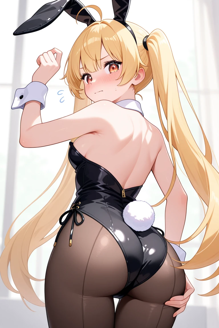 Obra maestra, mejor calidad, ultra detallado, 1 chica, animal_orejas, CULO, Backless_leotard, doblado_encima, negro_leotard, negro_muslos, senos, cerrado_boca, Dutch_angle, falso_animal_orejas, de_behind, gris_Background, cabello_Bien, halo, heart, leotard, luz_rubor, Largo_cabello, mirando_en_espectador, mirando_Back, bajo_alas, medio_senos, rosa_cabello, rosa_halo, playboy_Bienny, conejo_orejas, simple_Background, soltero_side_Bien, sonrisa, solo, Sin tirantes, Sin tirantes_leotard, muslos, muy_Largo_cabello, blanco_alas, alas, yelbajo_eyes, big ass, t back, thong, blonde, bunny ears