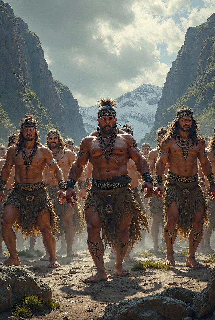 Ancient people pushing large stones up the mountain., in Ultra realistic style.