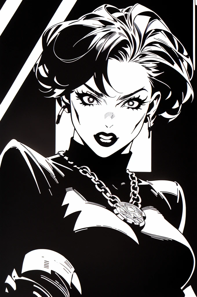 (best quality, sketch:1.2),realistic,illustrator,anime,Harley Quinn , detailed lips, black dress,custom, (background dark monochrome),neon hair,textured cropping, masterpiece, style retro classic, noir dark, art, sketch book, (short hair black:1.75 neon:1.32), bad women , dark monochrome background, dark fantasy