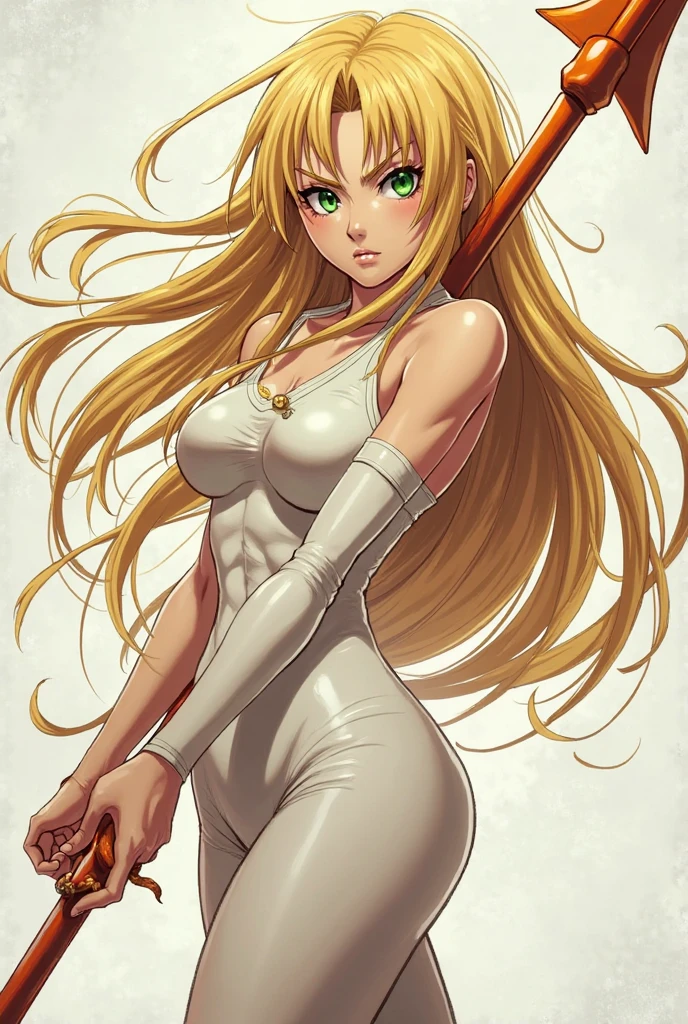 an art of milo manara of a russian blond girl with katanas , loose hair blowing in the wind , light revealing dress, occidental comic looks, dueling