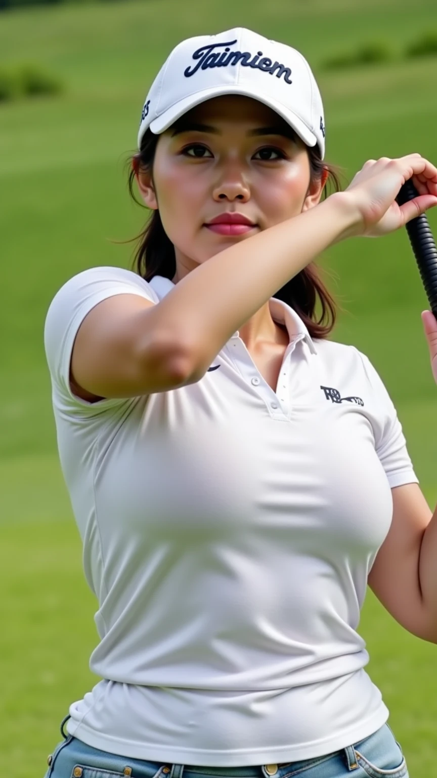 (wearing tennis outfit_Navel Ejection:1.0),1 Japan Woman, A MILF, 45 yers old,Wrinkles at the corners of the eyes,Glamour、huge tit、 ((OL_:1.0)),((lare breasts:0.8)),((standing nipple:1.2)),((areolae slip:1.2)),A little ugly face,Beautie,Seductive smile、naughty expression、Heavy breathing,Full body shot, masutepiece, Best Quality, (Photorealistic:1.4), a photography of a beautiful woman, 3 point perspective, Smiling, Perfect face, Detailed face,(Outdoor photography_Tennis Field:1.2),(lora:Wet T-Shirt :1.0)、(Wet and see-through:1.0),wetted skin、Wet whole body,lora:Rain_enhance-LECO:0.6)