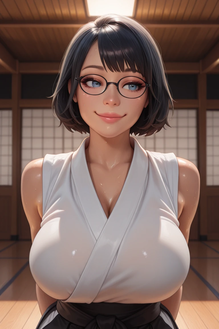 (((Mirabel Madrigal from Disney's Enchanto))), perfect hands, perfect face, (((symmetrical face))), soft smile, (((short hair))), perfect skin, toned skin, (((traditional japanese interior))), ((kimono)), (((cleavage))), (((full body shot))),