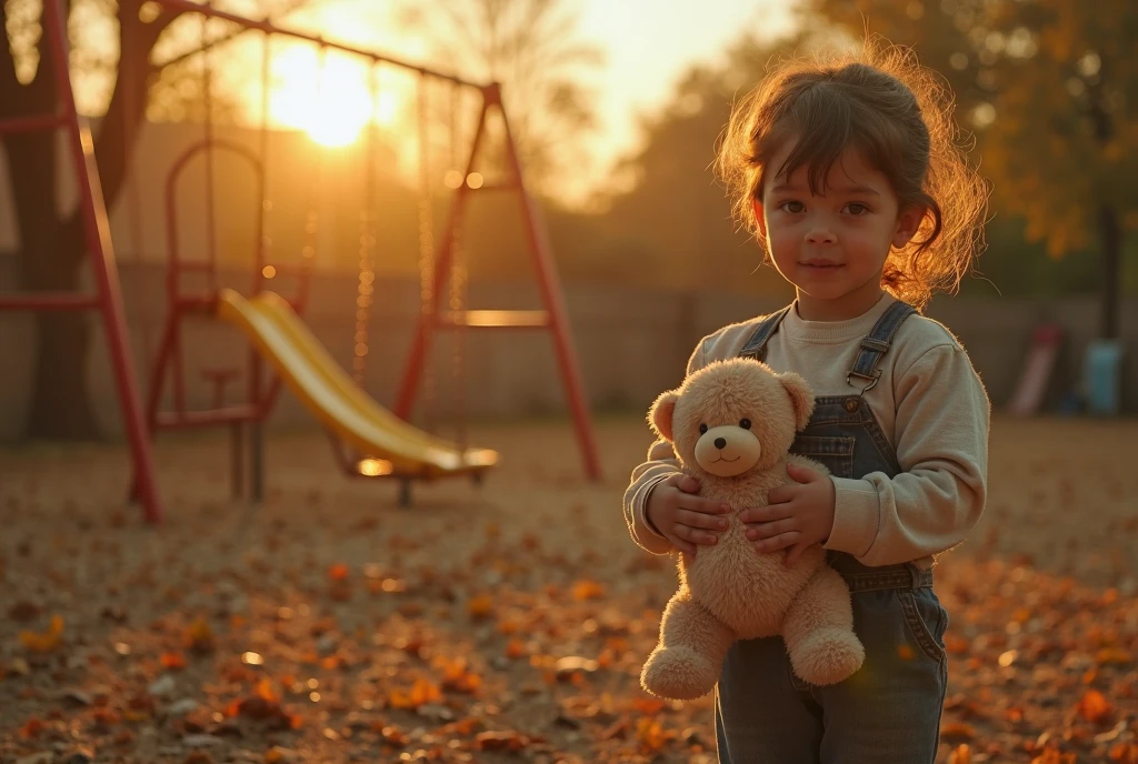 There's a little girl holding a teddy bear in a park, plushie photography, Foto tirada com Canon 5D, Tirada com Canon EOS 5 D Mark IV, Foto tirada com Nikon D 7 5 0, Foto tirada com Nikon D750, Tiro na Nikon Z9, garotada, 8k 50mm iso 10, sorrindo como uma rainha de fadas