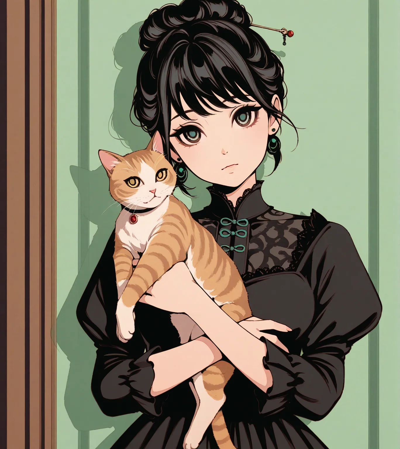 (masterpiece、Highest quality)、1 cat-eared lady、Surrounded by cats、
