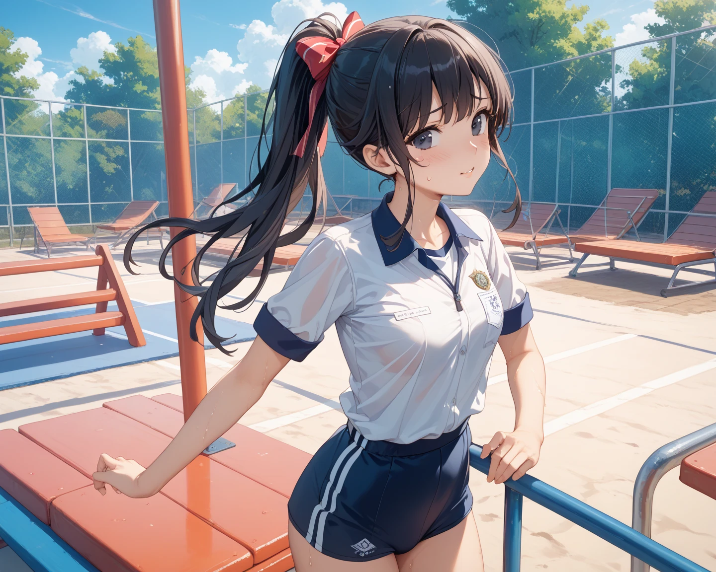 masutepiece, Best Quality, 8K_Wallpaper, (Beautiful eyes), ((Cute)), Cute, (lovely), (Tennis court on a sunny day),1girl in,small tits,1 schoolgirl,Walking Girl,Smile,facial close-up、portlate(((tennis coat)))(((Tennis Wear)))