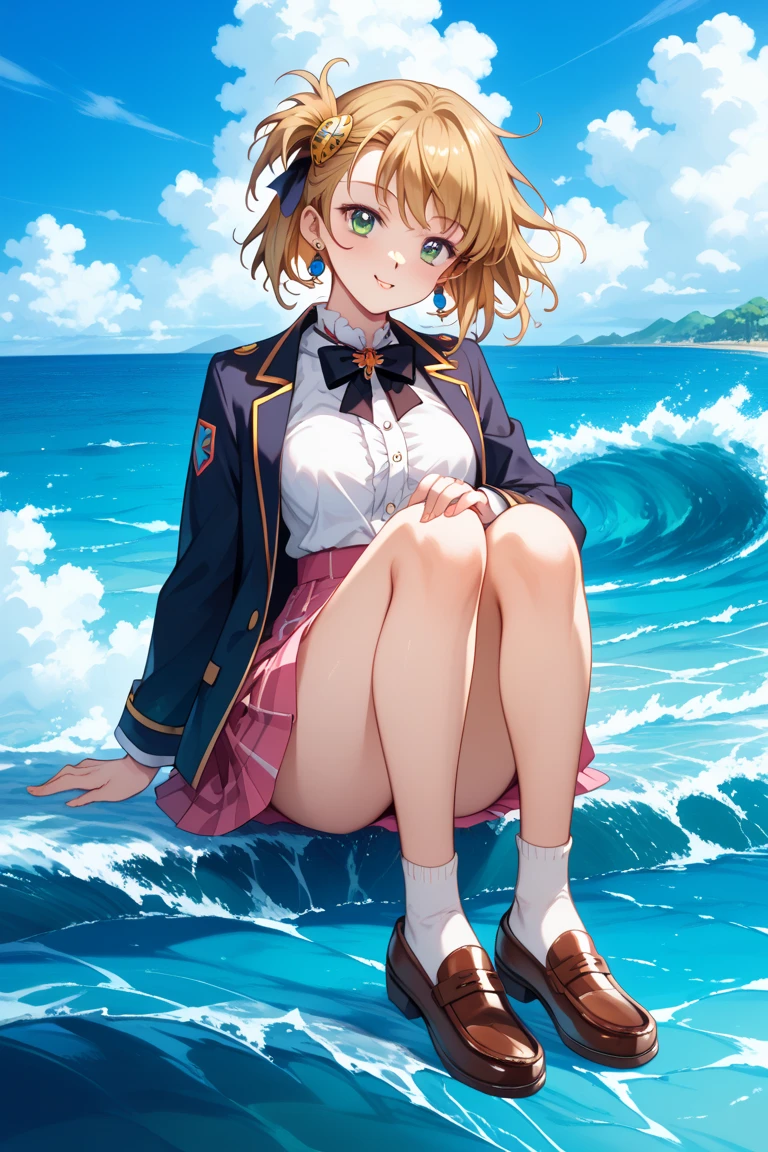 top-quality、Slender beauty、straight haired、very short hair of golden color,、White knee-high、hi-school girl、Pink School Swimsuit、s ass、summer clothing