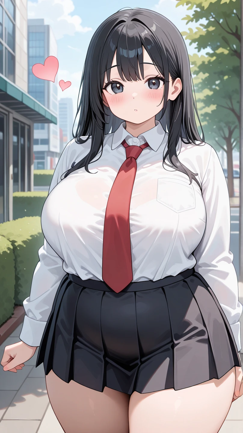 Masterpiece,best quality,best detail face,clothed,1 small girl,teenager,dark skin,glasses,black hair, twin braids ,(gigantic breast,long breast,saggy breast,Ssbbw),huge hip,plump legs,schoolgirl,tight school uniform ,Double chin, round face, very fat round face,(open shirt,no bra, unbutton shirt )