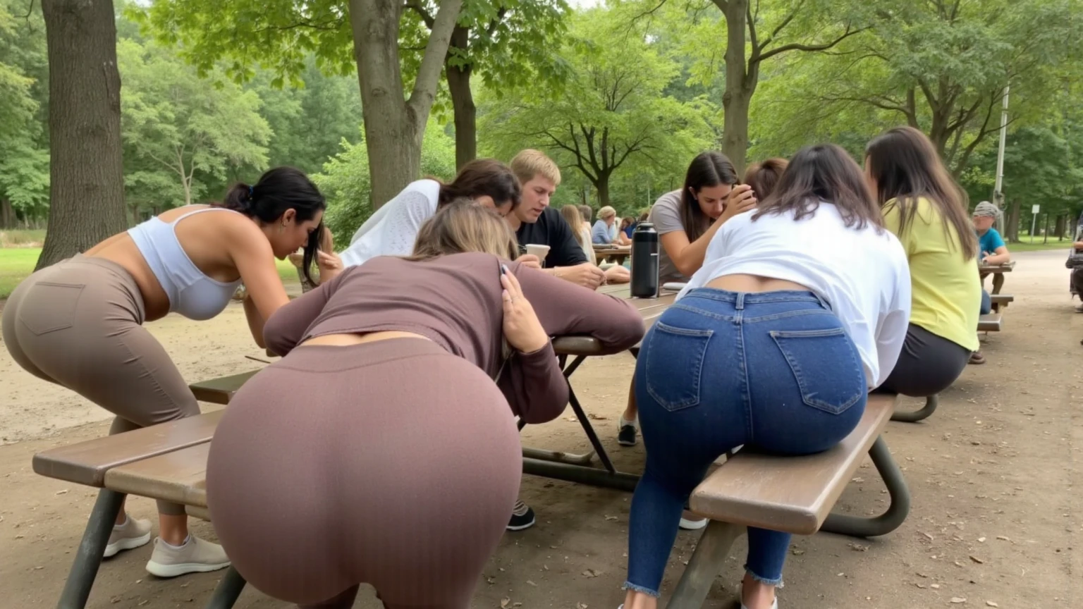 several women, with big ass, crouching down