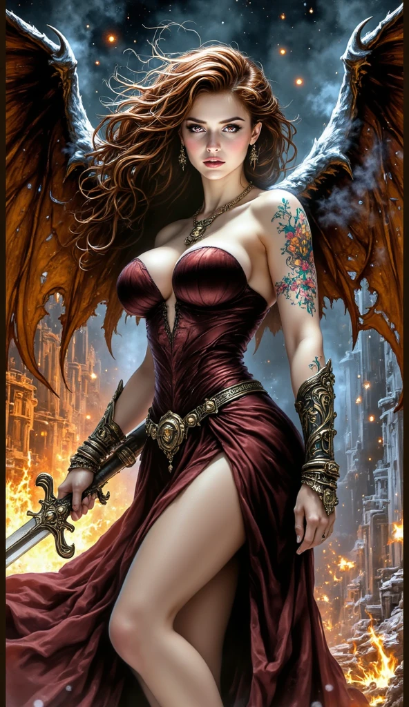 (megan fox:1.25), (muscular:1.5), (full body view:1.25), (red and black colors:1.46), (woman:1.1),(very muscular bodybuilder girl:1.25), (huge upper body:1.25), (narrow hips:1.0), long hair, (gothic intricate ornate vampiric armor:1.25), (gauntlets:1.0), (shoulder armor:1.1), ((tarot style frame:1.25)), (glowing red eyes:1.25), (huge muscular arms:1.5,), (10-pack abs:1.4), (lots of veins:1.25), (horror:1.0), (esoteric:1.1), (solo:1.4), (dynamic angle:1.0), (cowboy shot:1.0), thin legs, Realistic, Very detailed face and eyes, (masterpiece:1.1), (best quality:1.1), (ornate:1.1), (beautiful girl face:1.25)