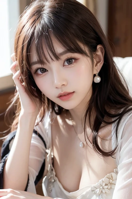 innocent 18 year old girl、(Wear pink thin home clothes)、Wear pink underwear、sitting in a room、A smile、RAW photogr, (8K、top-quality、masterpiece:1.2)、(intricately details:1.4)、(真实感:1.4)、octane renderings、Complex 3D rendering hyper-detail, Studio soft light, Edge lights, vibrant detail, super detailing, realistic skin textures, detailface, beatiful detailed eyes, Very detailed CG Unity 16k wallpaper, cosmetics, (detailedbackground:1.2), Glossy glossy skin、Lie down, full bodyesbian,lay on back