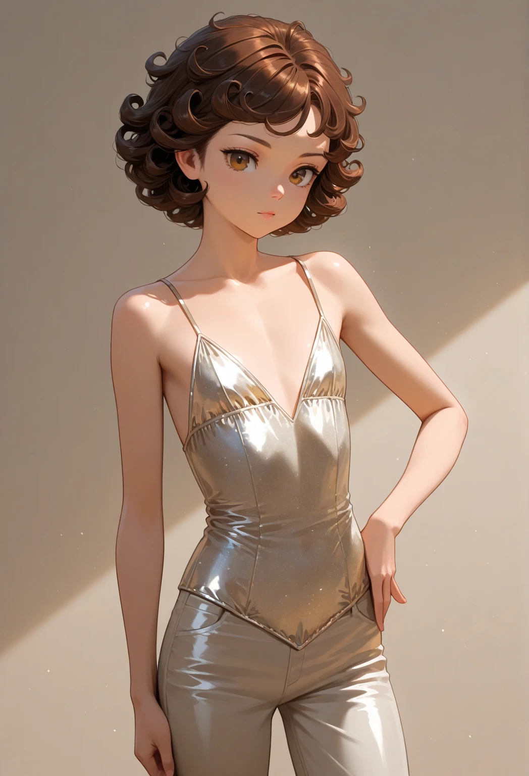 ((Лучшее качество)), ((шедевр)), (подробный), A naked girl with brown hair in a bikini holds scissors in her hands and cuts off a man's small penis