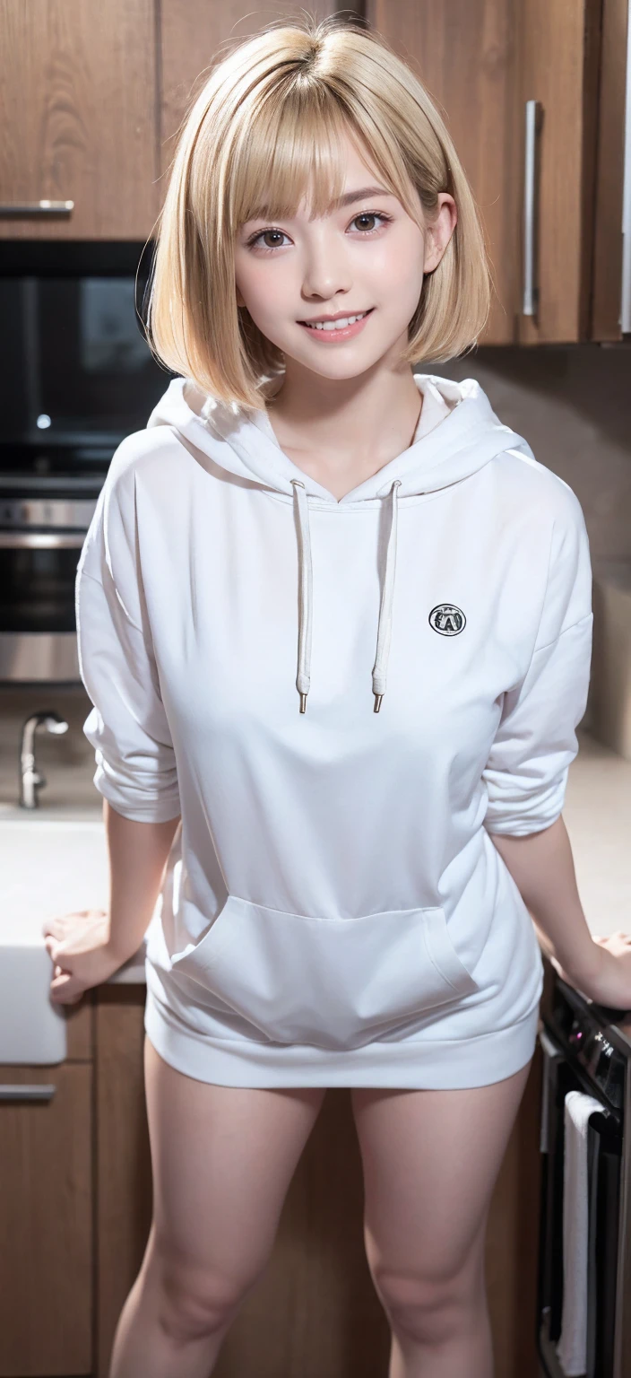 (((hoodie、Tight pants、White background、Big Breasts)))、forehead、Big Breasts、Northern Europe、Russia、beautiful girl、Platinum Blonde Hair、Straight long hair、Hitting the face and front of the eyes、Big blue eyes、Sheer white and wet nightgown、Northern Europeの若者、Perfect body、White tendons、Glowing Skin、Young and beautiful skin、A perfect and beautiful little face、Bright makeup、Pale pink lips、Bright expression、16-year-old girl、lipstick、Deceptive advertising、Viewer's vision、Golden Hour Lighting、Bokeh Atmosphere Perspective、detailed、Movie Light、複雑なdetailed、High resolution、 フェイスデザインのdetailedな特徴、Attention to detail、Clear focus、Smoothness、aesthetics、Printed、Octane、{{masterpiece}}