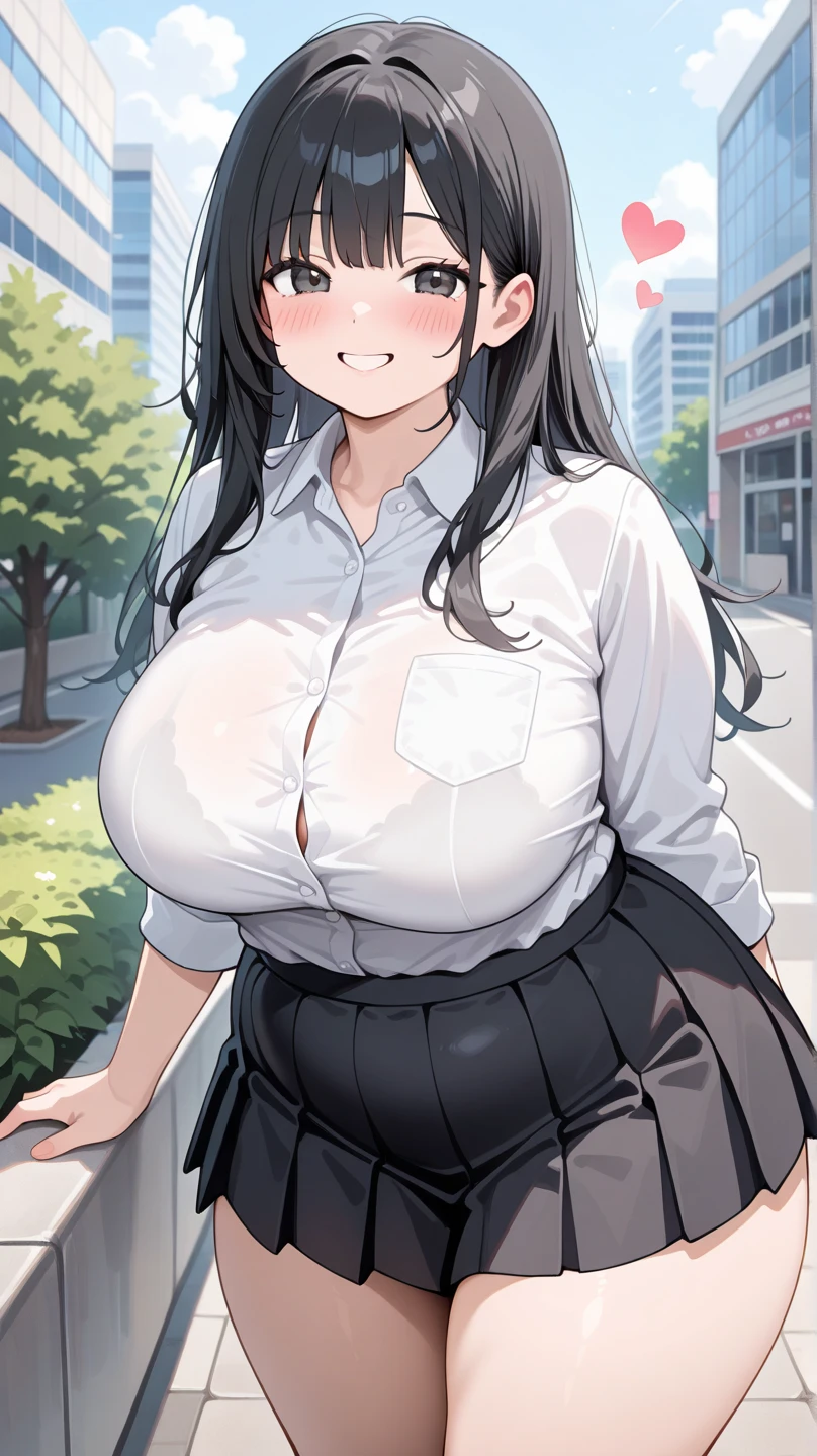 ((Highest quality)), ((masterpiece)), (detailed),
((huge breasts))
((Very thick thighs))
((Very fleshy young woman))
(Tall)
(Cleavage)
Black ponytail hair
Blue eyes
Standing
(((Shoot from front))
(((photograph the whole body)))
(Japanese school uniform)
(white (business) shirt)
(Black mini(school)skirt)
(white pantie)
(Panties showing)
Japanese
Tokyo city