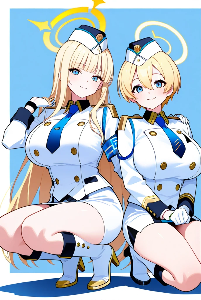 masterpiece, highest quality, 2girls, ((blonde)), ((blue eyes)), two sisters, developing bodies, ((big breasts)), sexy faces, hoop earrings, slutty, (white top), ((white pants)), ((sexy pose)), prison background, collar, restraints