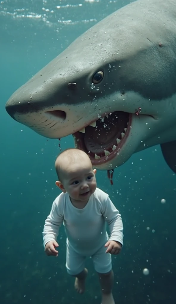 Hungry shark chases little boy
