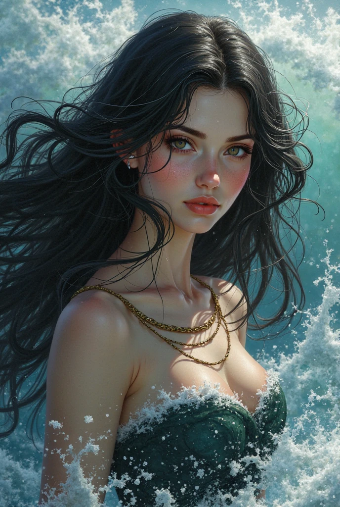(Sharp focus:1.2), photograph, Attractive Young Woman, (Beautiful Face:1.1), Fine grain, Seductive lips, (Smokey Eye Makeup:0.85), (Medium chest:1.0), (An athletic body:1.2), (Wavy Hair:1.2), wear (Maxi Dresses:1.2) To (Cliff Side:1.2). (Moody lighting:1.2), Depth of written boundary, Bokeh, 4K, High resolution. Toよる (James C. Christensen:1.2|Jeremy Lipking:1.1).