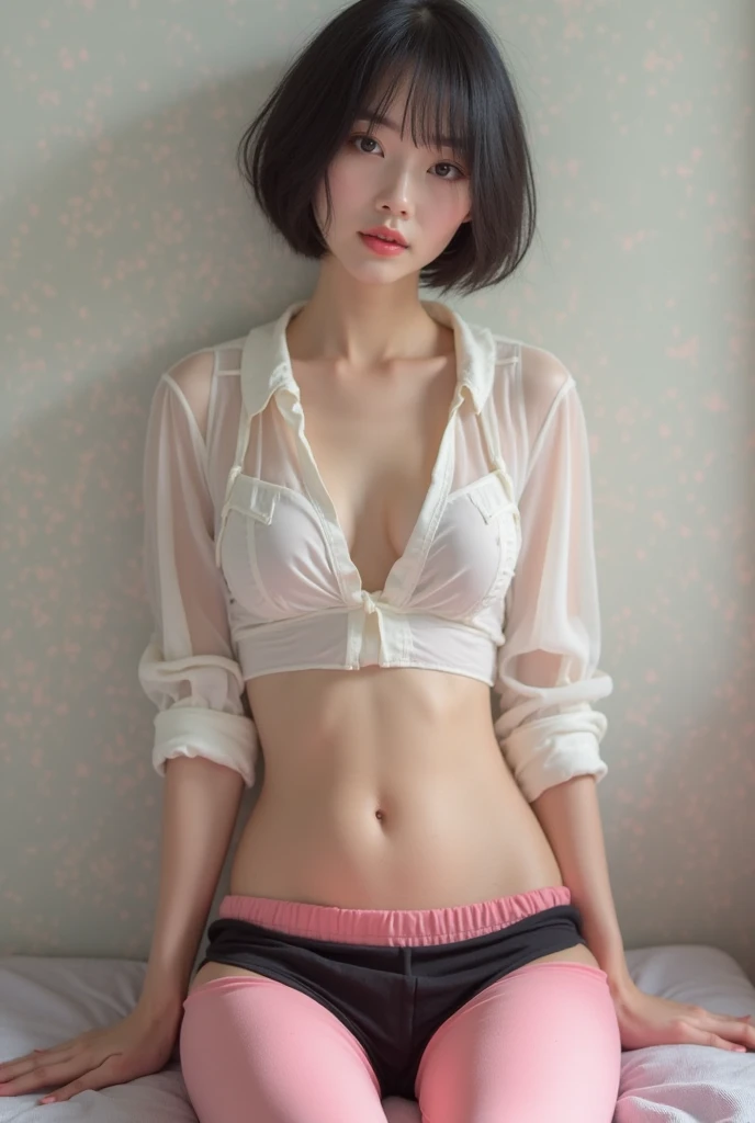 Highly detailed CG Unity 8K wallpaper, With the highest quality, (UHD:1.2,32k), (face detailed:1.2), super detailed, Master Piece, Realistic, photograph realistic, extremely detailed cute girl, 25 years old, (sexy camisole top:1.2),  blush , Round eyes, small breasts , (short hair:1.4), cleavage, looking viewer,(( full body shot)) , sit spread legs in the train station, (Dynamic Pose), (Analog Film photo), ((f/11 Sony FM2 135mm)), (Realistic Skin tone),(nsfw:1.4)