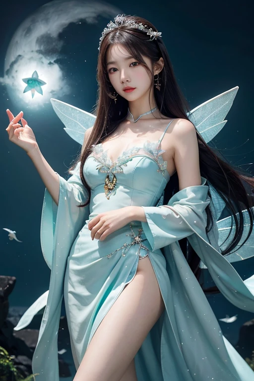 (best quality, 4k, 8k, highres, masterpiece:1.2), ultra-d etailed,(realistic, photorealistic,photo-realistic:1 .37), portrait of fairies,enjoying water play in a beautiful r iver in the forest,fairy with detailed face and hands, enchanted woodland scene, sparkling water, sunlig ht streaming through the trees, vibrant colors, ether eal atmosphere, delicate wings, flowing dresses, mi schievous expressions, shimmering reflections on t he water surface