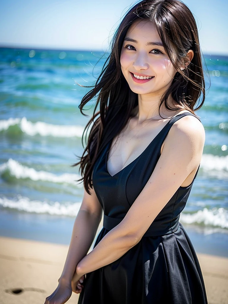 (RAW Photos, Highest quality), (Realistic, Photorealistic:1.3), masterpiece, Very delicate and beautiful, Soft Light, Beautiful detailed girl, 1 girl, Japanese, Pure beauty, cute, young, smile, Beach,sexy