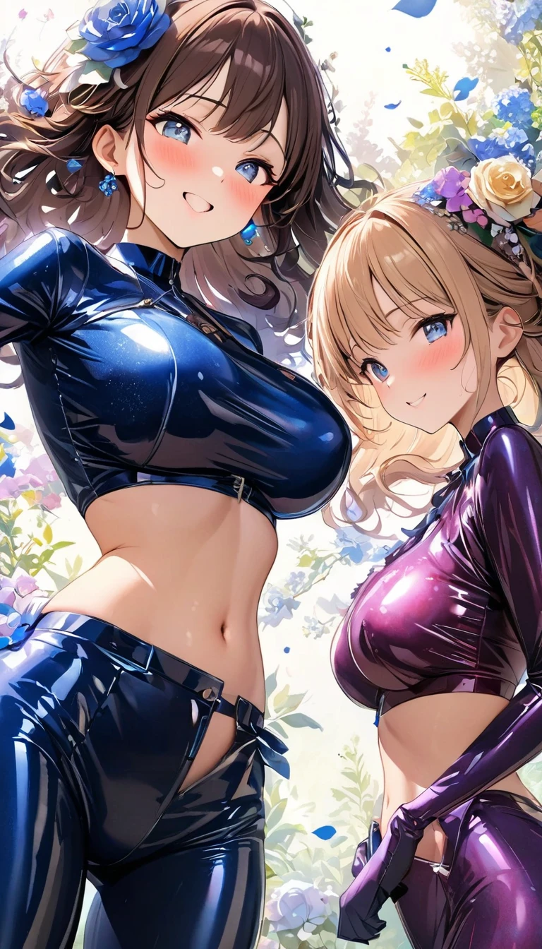 (Best quality:1.3), nakano miku, brown long hair, hair between eyes, large round breasts, tight zipped bodysuit, smiling, blushing:1.2, (pov)