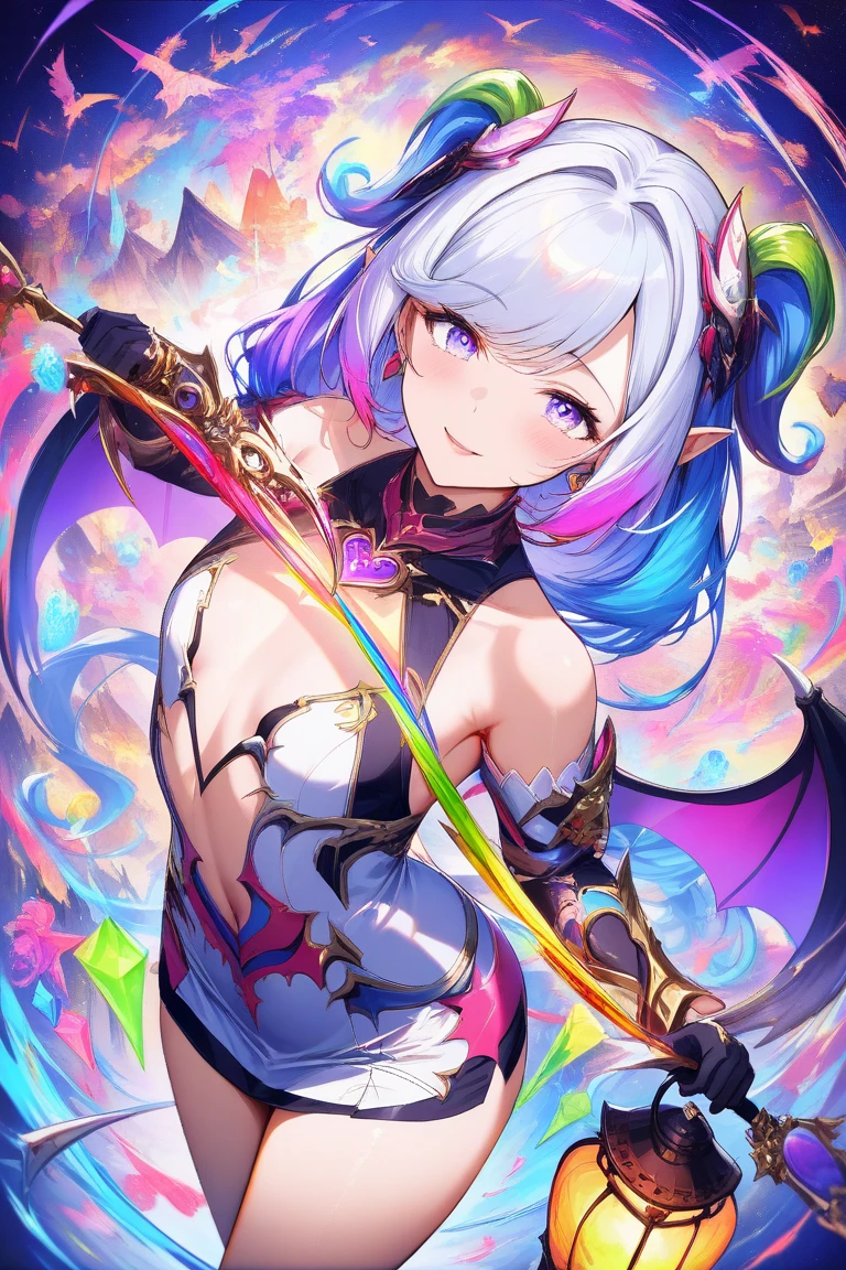 In this enchanting masterpiece of a 2D game isometric art, a legendary female hero emerges, radiating super detail with every pixel. With her silver bikini armor gleaming brilliantly, she confidently holds an ax in one hand, ready for action. Her short white hair, adorned with playful rabbit ears, frames her sweet, inviting smile. The lilac hue of her eyes adds an alluring touch to her tanned, flawlessly rendered skin. This stunning character, a testament to the digital quality at its best, is sure to captivate players in the world of Final Fantasy.