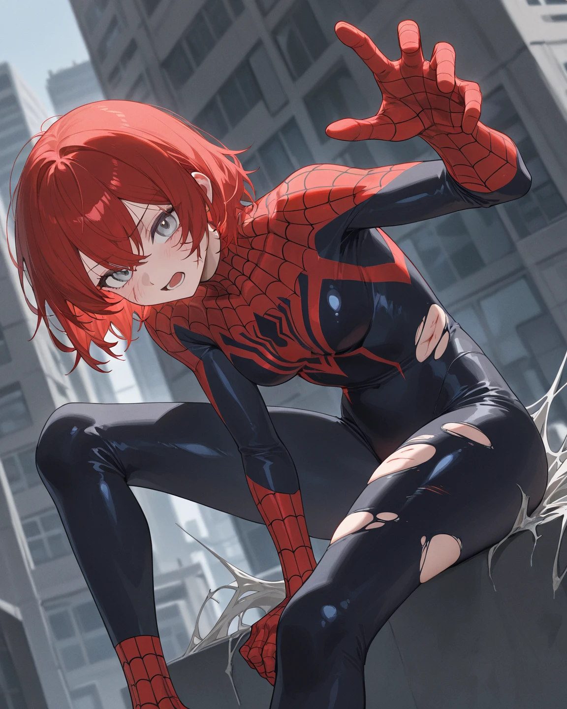 masterpiece, high quality, 8k, beautiful lighting, 1girl, solo, Arima Kana , looking at viewer, super hero tight suit ,spider girl outfit