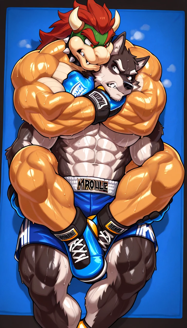 Anthro tiger or wolf or husky, chest hair, large, not muscular, overweight, chubby, fat, big belly, belly, bloated belly, bulging belly, (((vore))), digesting, bara, adult, aroused.  Wearing green tight business suit, ((hyper big thick ?????)), huge testicles, ocean, (duo), devouring kaiju
