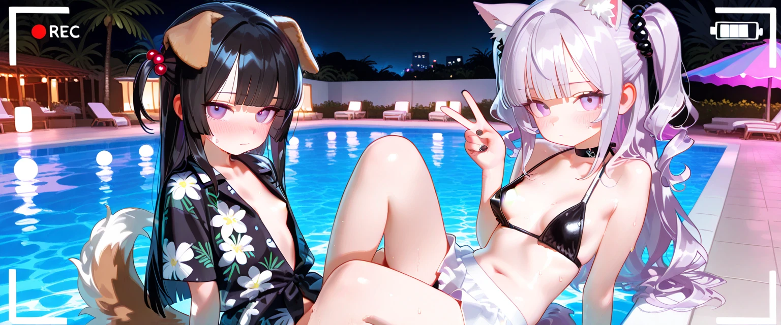 2 girls, naked, no clothes, Hutao from Genshin