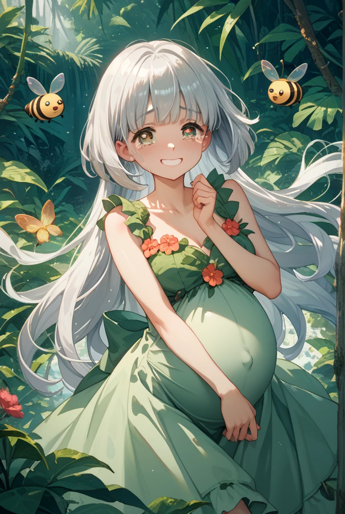 hyper cute girls anime style,pregnant elf,happy face,
Congratulatory outfits for festive occasions, big and fancy decorated maternity clothes,amount of flowers,