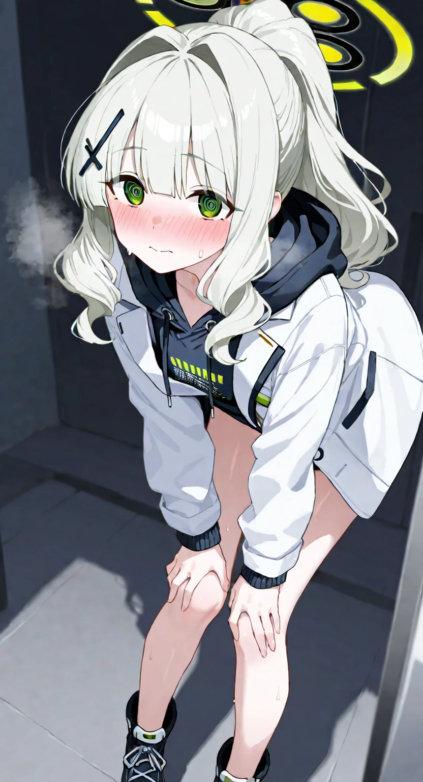 score_9, score_8_up, score_7_up, source_anime, best quality, masterpiece, official art, absurdres, highres, ultra-detailed,waifu2x, break,1girl, hare \(blue archive\),green eyes, white hair,ponytail,halo,hairclip,(white jacket:1.2),black hoodie,long sleeves,sweat,(wavy mouth:0.5), (yawn:0.3),saliva, blush, vaginal sex, clothed sex, intense sex, big penis, (stomach bulge:0.4),twitching penis, pussy, pussy juice, sexual climax, trembling, female orgasm, forced orgasm,intense orgasm, heavy breathing, motion blur, motion lines, cum, creampie, sound effects, spoken heart,indoors, break,(clear line illustration:1.2),very high resolution, very aesthetic, super detailed skin, Best sexual lighting powered by famous artist, 8k,ero picture,beauty illustration,photoshop_(medium),,(Detailed Lighting),uncensored,
