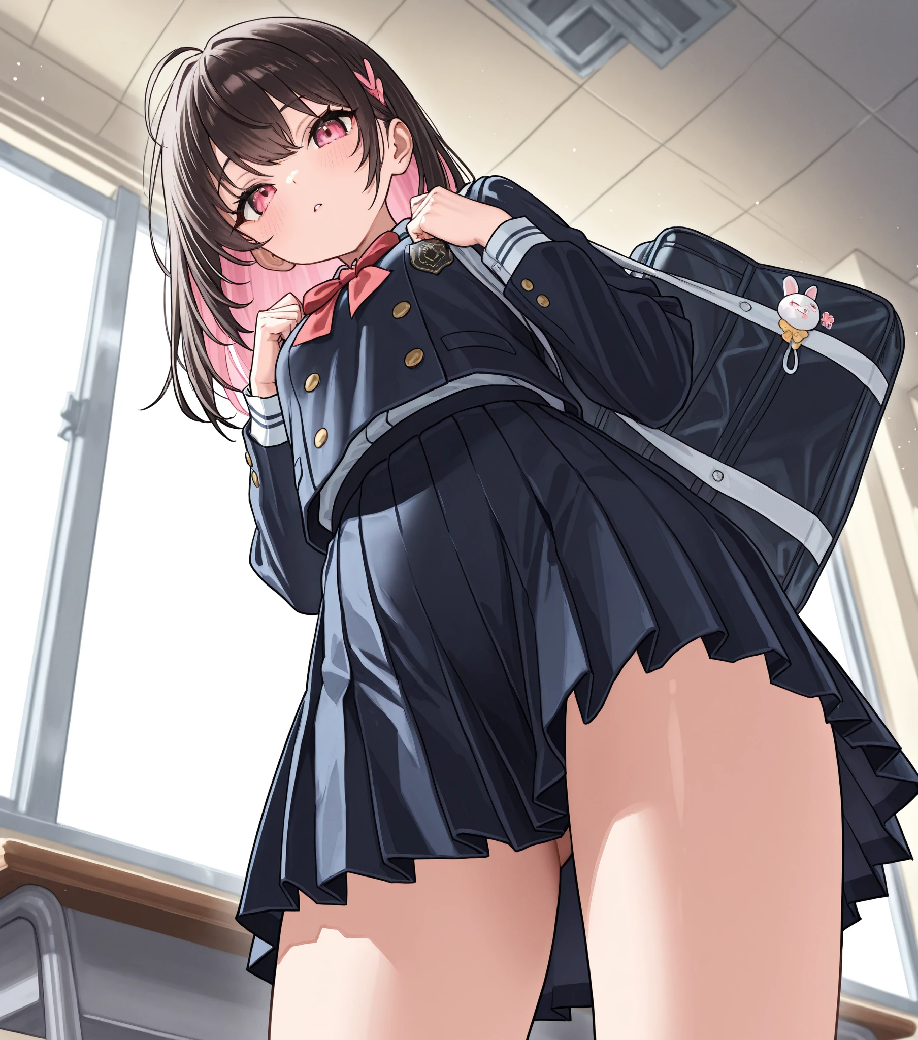 female knight　Black Hair　mini skirt　Panty shot　White underwear　battlefield