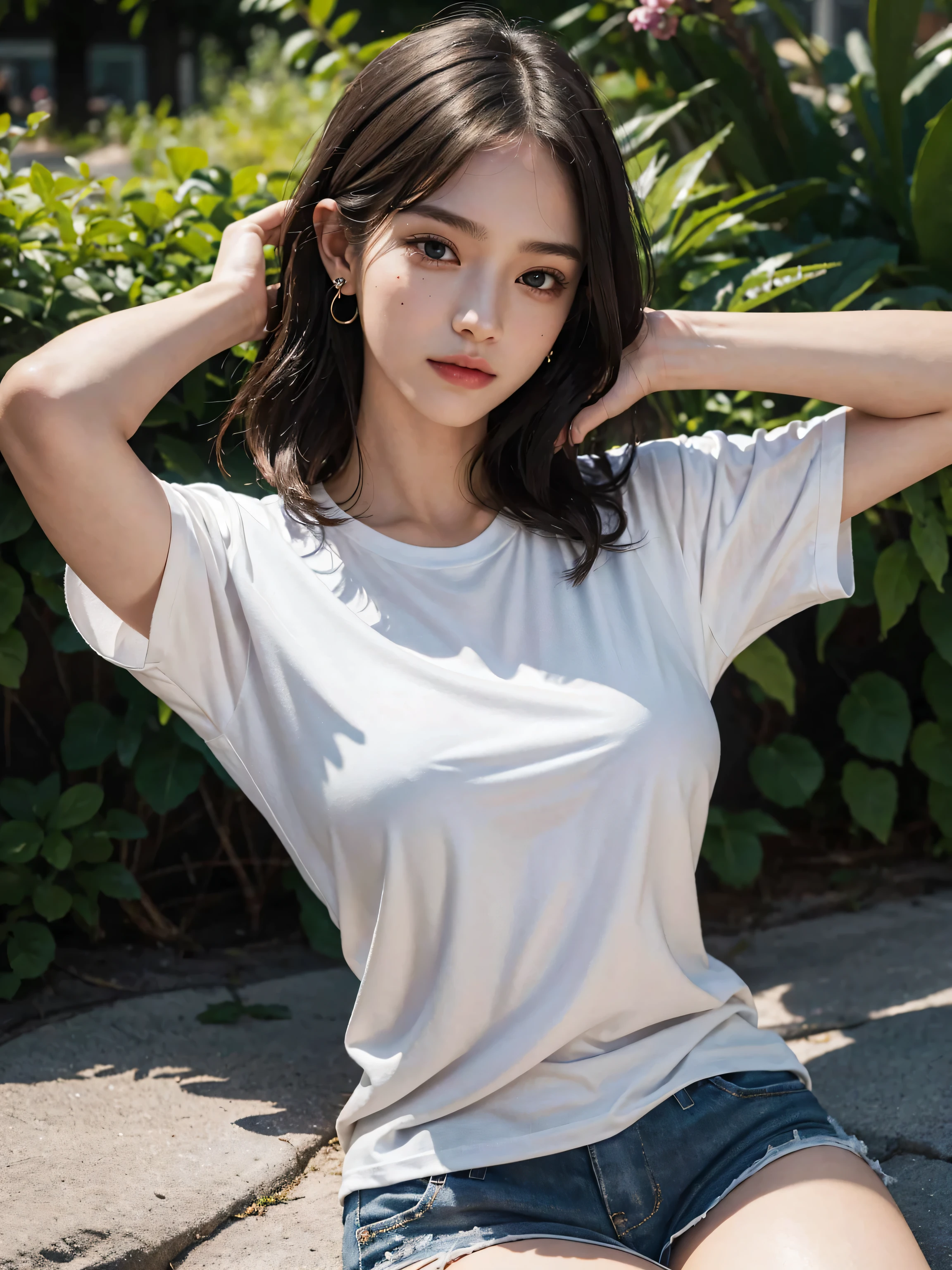 (One girl),Marron Marron,Fresh skin,Sweaty skin,Wave Blonde,Nylon T-shirt,Punk Girl,Brunette color hair,Cleanliness