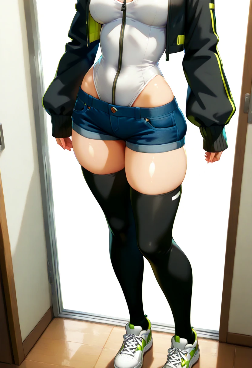 (High level image quality、high quality、High resolution、detailed、masterpiece)、smiling or shy face、(or short cut blonde hair)、(thin or chubby body)、(big breasts)、(high leg swimsuit)、(feetを開く)、,blush,focus on legs,,feet,feet focus,focus on legs,2本feet,2feet,sweating,vapor,black hair,(from below),(underboob),big breasts,(High level image quality、high quality、High resolution、detailed、masterpiece),((((stick out your butt))))