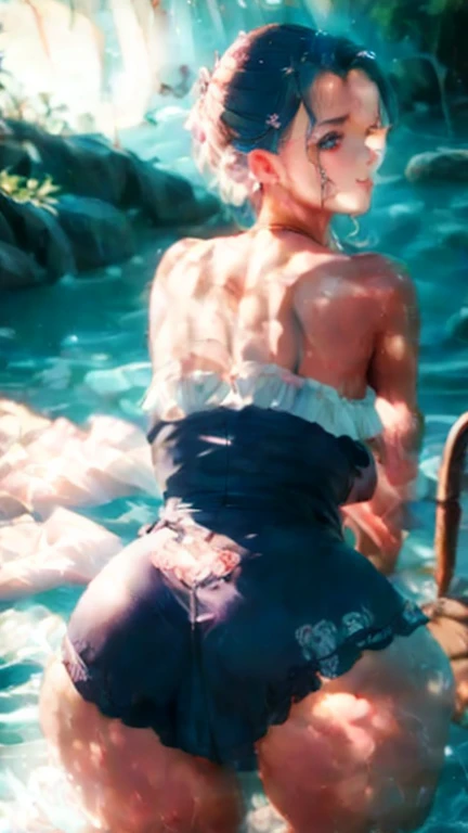 Stefania Ferrario as a sexy girl, 28 year old, detailed face, perfect body, wearing a sexy white body with red lace, seductive blue eyes, short blonde hair full-length body, night barefoot bending_over bent_over, with her ass up at night leaning against a balcony at the top of building, back angle, looking at the camera, no panties, Expressiveh, high quality, 8K, ((aura in the form of a futuristic mandala around the head)), ((blue eyes)), ((against the background of a fantastic landscape)), ((gold jewelry)), (wide hips), perfect body, (beautiful buttocks), ((complex details)), (original character), (big breasts)), (HDR), (super resolution), (cinematic lighting), (beautiful lighting), (chromatic)