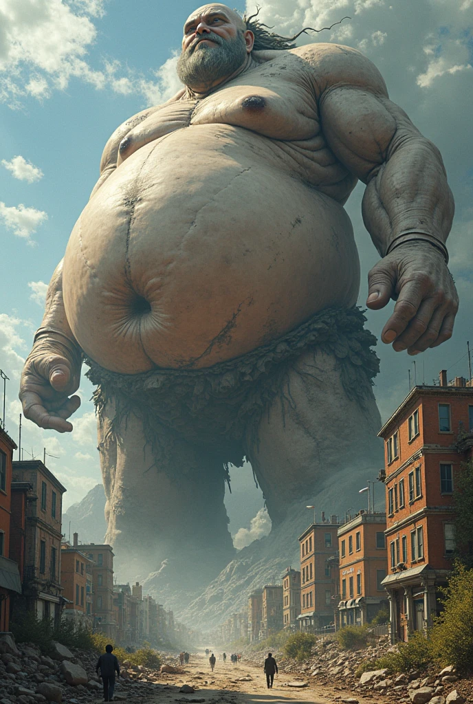 Mountainより大きな巨人 Mountain island 諸island aerial photograph Huge belly Takashi々A firm penis sit semen both hands Masturbation White painted city male Tan Skin (look up)