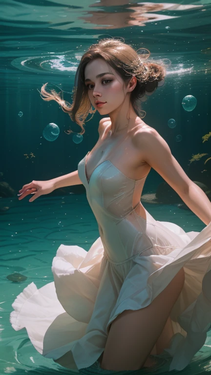 Photorealistic merperson, 8K underwater scene, caustics and god rays, volumetric particle systems for plankton, subsurface scattering on translucent fins, physically-based water shaders, bioluminescent effects with emission maps, depth-aware fog, bubble particle systems, raytraced reflections and refractions --ar 21:9 --stylize 1000 --q 2 --v 5