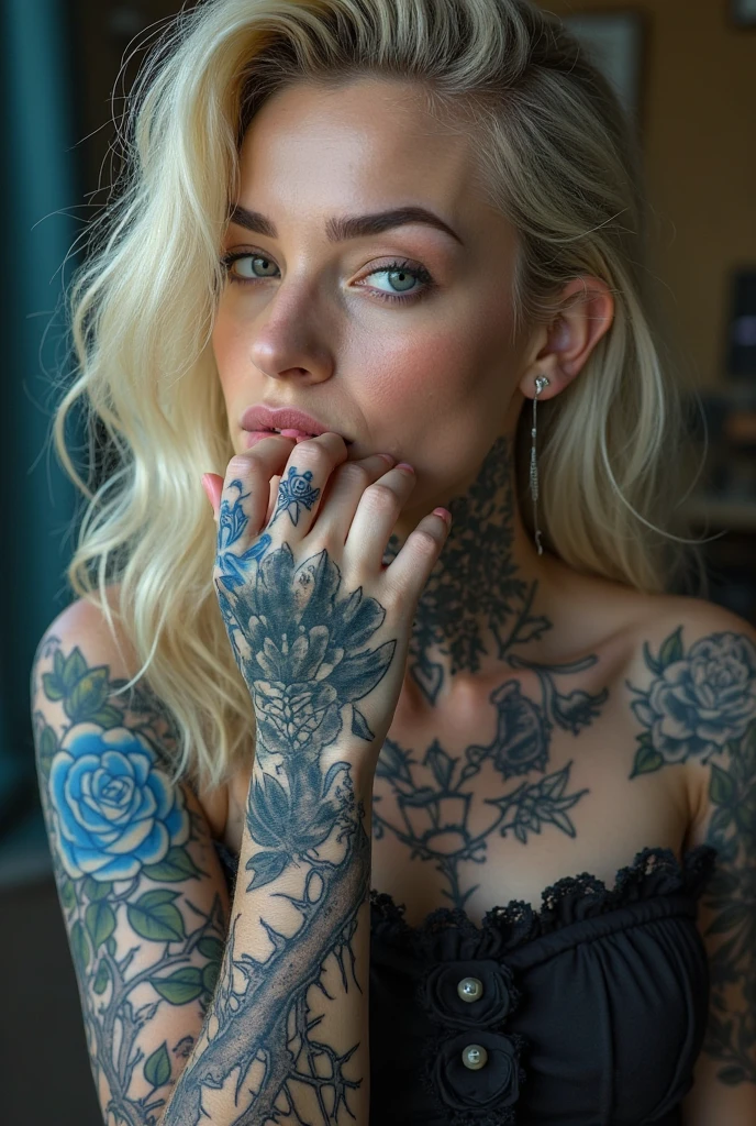 Best texture, high quality, ultra HD, 8K, young girl leotard grey background tattoos