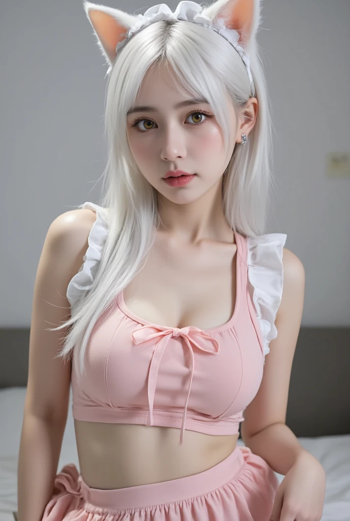 1girls, heart-shaped pupils, nail, White Hair, purple eyes, (Blush:1.1), large boobs, choker, Upper body, trembling, Sweat, Sweat, heart, love, heart, crop top, angry, lace, bokeh, (freckles:0.8), natural skin texture, portrait, (Outdoor background:1.3), (Bokeh:1.3),
