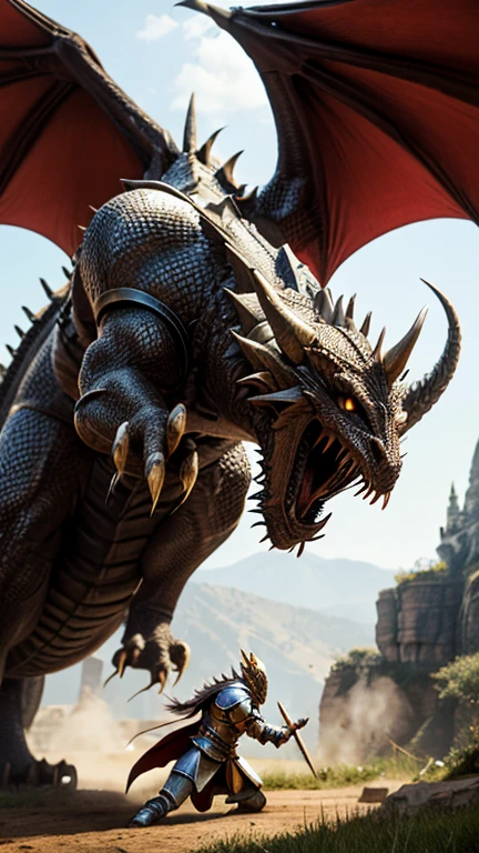 Realistic photos, RAW Photos, dragon, attacks viewer, Powerful movements, jump on prey, ((Dynamic jump)), Sharp Claws, dragon approaching from above, sudden approach, Bad-tempered, dynamic Shot from grand