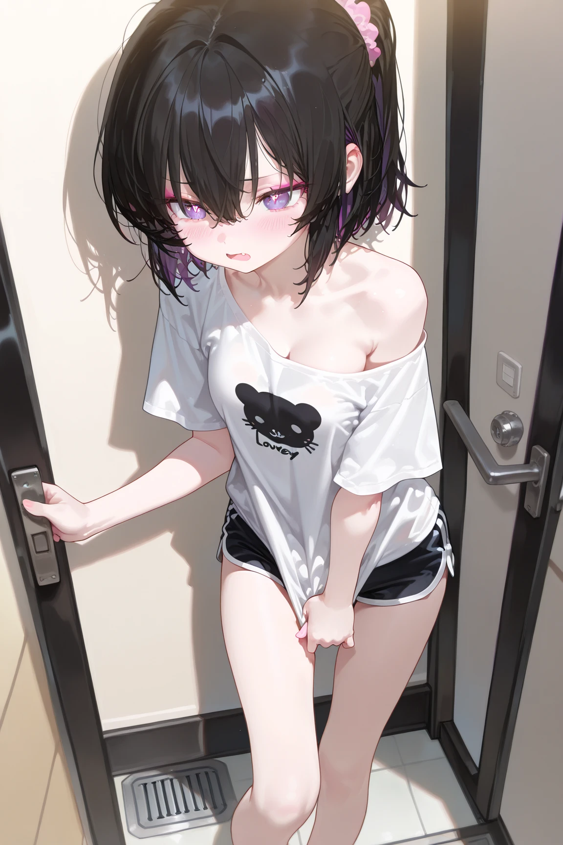 (otokonoko),(trap),((erection)),((Mokkori)),(best quality,32k, masterpiece,super detailed skin),black hair,Confused eyes,(oiled skin),flat breasts,(Sweatだく),Wet body、Confused eyes,(Sweat),half open mouth,Spread your legs、sit、get drunk、